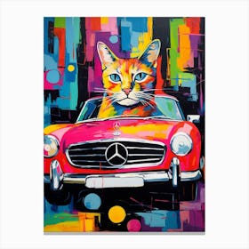 Mercedes Benz 300sl Vintage Car With A Cat, Matisse Style Painting 1 Canvas Print