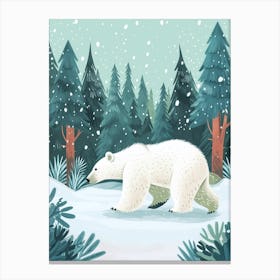 Polar Bear Walking Through A Snow Covered Forest Storybook Illustration 2 Canvas Print