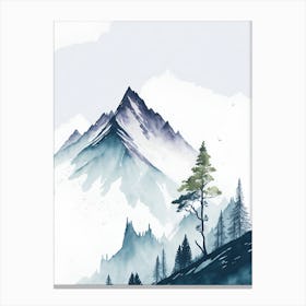 Mountain And Forest In Minimalist Watercolor Vertical Composition 17 Canvas Print