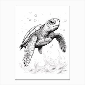 Realistic Line Illustration Of Sea Turtle Canvas Print
