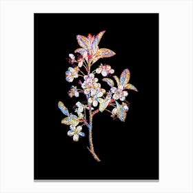 Stained Glass White Plum Flower Mosaic Botanical Illustration on Black n.0274 Canvas Print