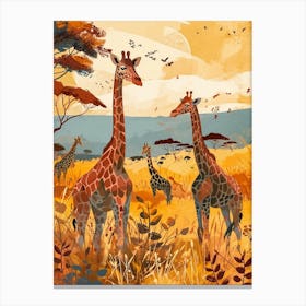 Giraffes In The Sunset Colourful Illustration 1 Canvas Print