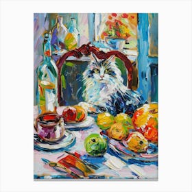 Cat And Bow Of Fruits Canvas Print