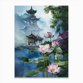 Chinese Lotus Painting Canvas Print