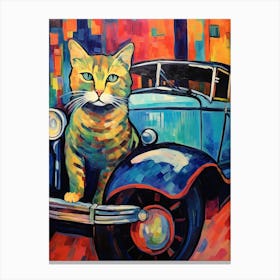 Vintage Car With A Cat, Matisse Style Painting 0 Canvas Print