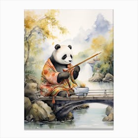 Panda Art Knitting Watercolour 3 Canvas Print