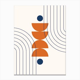 Mid Century Modern Geometric Abstract, Rainbow, Sun and Moon Phases, Scandinavian in Navy Blue Orange Canvas Print