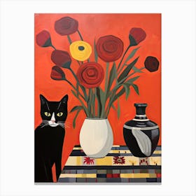 Poppy Flower Vase And A Cat, A Painting In The Style Of Matisse 0 Canvas Print