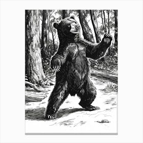 Malayan Sun Bear Dancing In The Woods Ink Illustration 4 Canvas Print