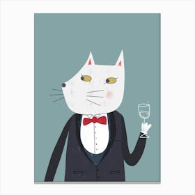 Cat in Tuxedo with Glass of Bubbly. Cheers! Canvas Print