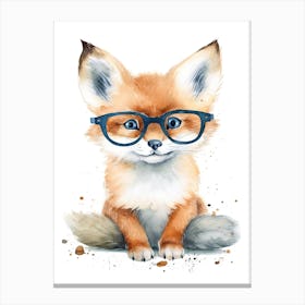 Smart Baby Fox Wearing Glasses Watercolour Illustration 4 Canvas Print