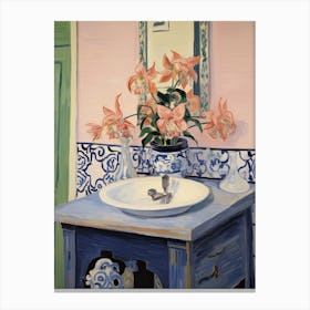 Bathroom Vanity Painting With A Columbine Bouquet 4 Canvas Print