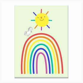 Rainbow Sun And Unicorn Canvas Print