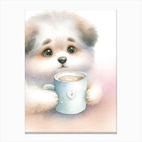 Cute Puppy With A Cup Of Coffee Canvas Print
