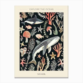 Shark Pattern Seascape Black Background Illustration 2 Poster Canvas Print