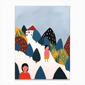 Mountains, Tiny People And Illustration 3 Canvas Print