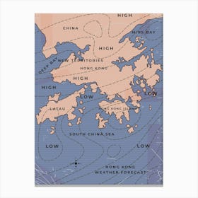 Old Weather Map Of Hong Kong Canvas Print