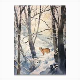 Winter Watercolour Mountain Lion 3 Canvas Print