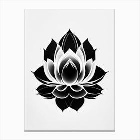 Lotus Flower, Buddhist Symbol Black And White Geometric 3 Canvas Print