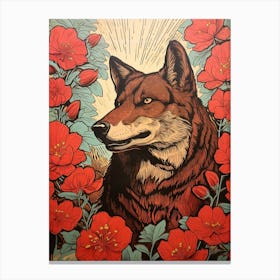 Red Wolf Vintage Woodblock 1 Canvas Print