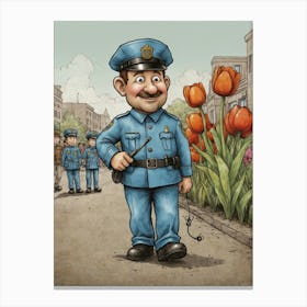 Policeman And Tulips Canvas Print