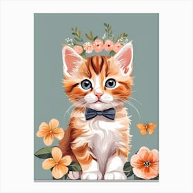 Calico Kitten Wall Art Print With Floral Crown Girls Bedroom Decor (28)  Canvas Print