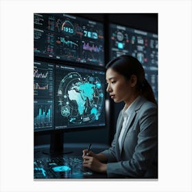 Businesswoman Working At Computer Canvas Print