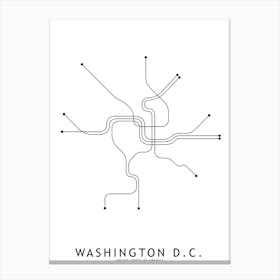 Washinton Dc Subway White Map Canvas Print