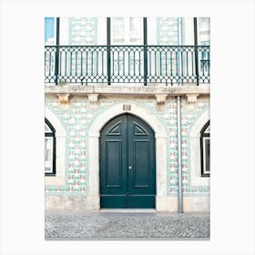 The green door nr. 27 in Alfama, Lisbon, Portugal - vintage travel and street photography by Christa Stroo Photography Canvas Print