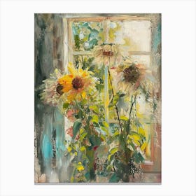 Sunflower Flowers On A Cottage Window 2 Canvas Print