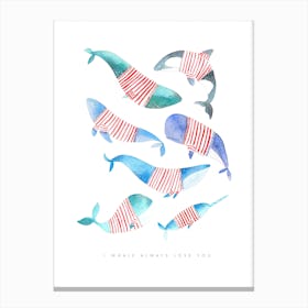 Whales Stripes Canvas Print