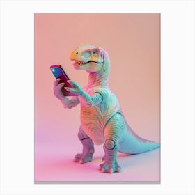 Pastel Toy Dinosaur On A Smart Phone 2 Canvas Print