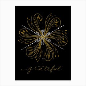 Snowflake Calligraphy Grateful Gold Canvas Print