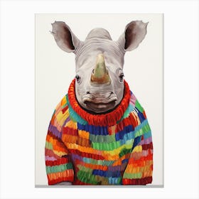 Baby Animal Wearing Sweater Rhinoceros 1 Canvas Print
