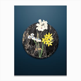 Vintage Corn Lily Botanical in Gilded Marble on Dusk Blue n.0037 Canvas Print