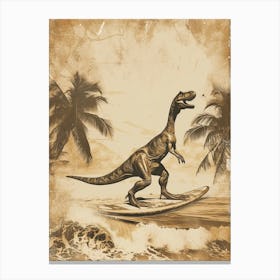 Vintage Plateosaurus Dinosaur On A Surf Board  3 Canvas Print