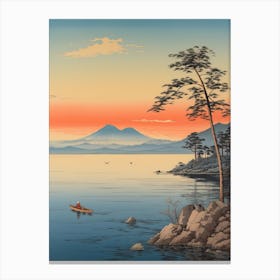 Lake Biwa In Shiga, Ukiyo E Drawing 4 Canvas Print