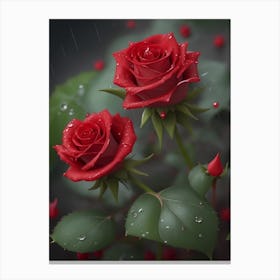 Red Roses At Rainy With Water Droplets Vertical Composition 82 Canvas Print