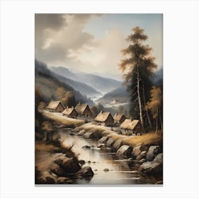 In The Wake Of The Mountain A Classic Painting Of A Village Scene (1) Canvas Print