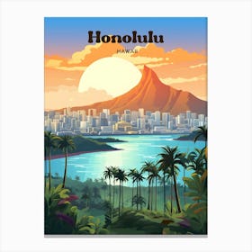 Honolulu Hawaii Nature Travel Art Illustration Canvas Print