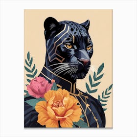 Floral Black Panther Portrait In A Suit (7) Canvas Print
