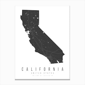 California Mono Black And White Modern Minimal Street Map Canvas Print