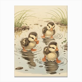 Ducklings Splashing Around 2 Canvas Print