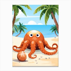 Coconut Octopus Kids Illustration 2 Canvas Print