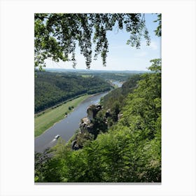 Trees frame the view of the Elbe river, Saxon Switzerland Canvas Print