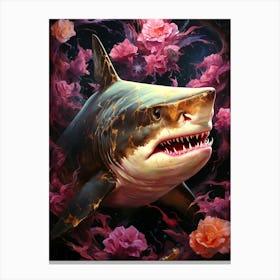 Shark With Roses Canvas Print