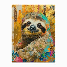 Sloth Gold Effect Collage 3 Canvas Print