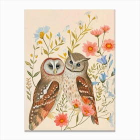 Folksy Floral Animal Drawing Owl 3 Canvas Print