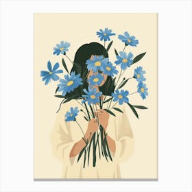Spring Girl With Blue Flowers 8 Canvas Print