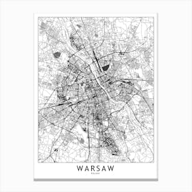 Warsaw White Map Canvas Print